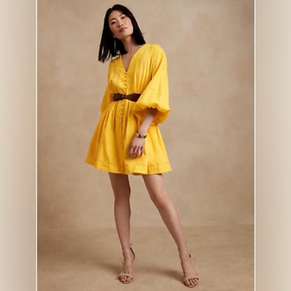 Banana republic 100% linen ballon sleeve dress yellow umbrella
